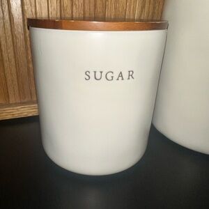 White Sugar Canister with Wooden Lid